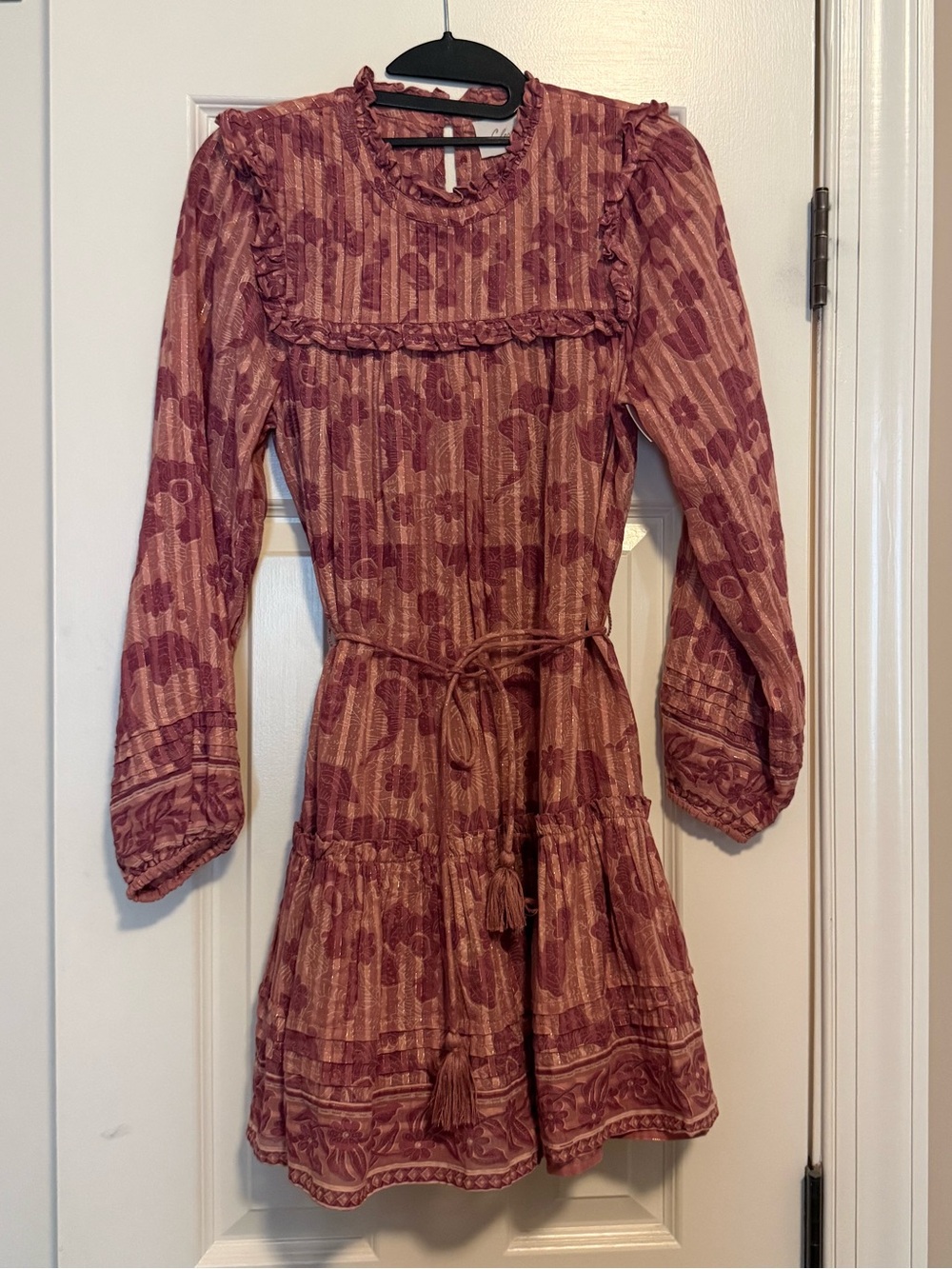 Cleobella Ruffled Long-Sleeve Tiered Dress in Dusty Rose